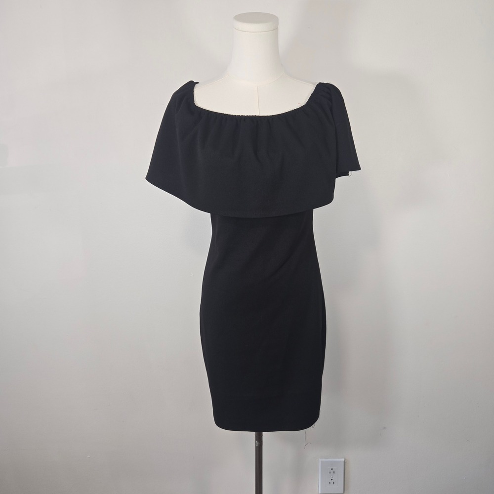 Pinc Bodycon Dress Womens Large Black Ruffle Off-Shoulder Mini Stretch 13942-J
